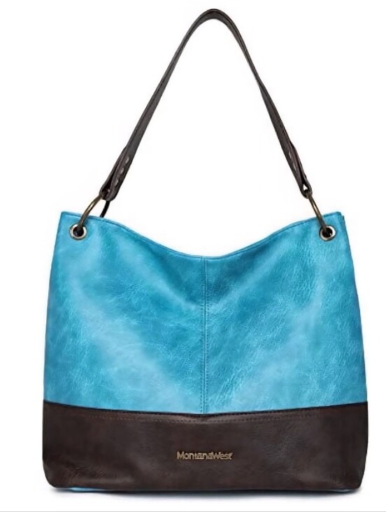 Montana West Handbags - Montana West Turquoise and Black Two-Tone Shoulder Tote